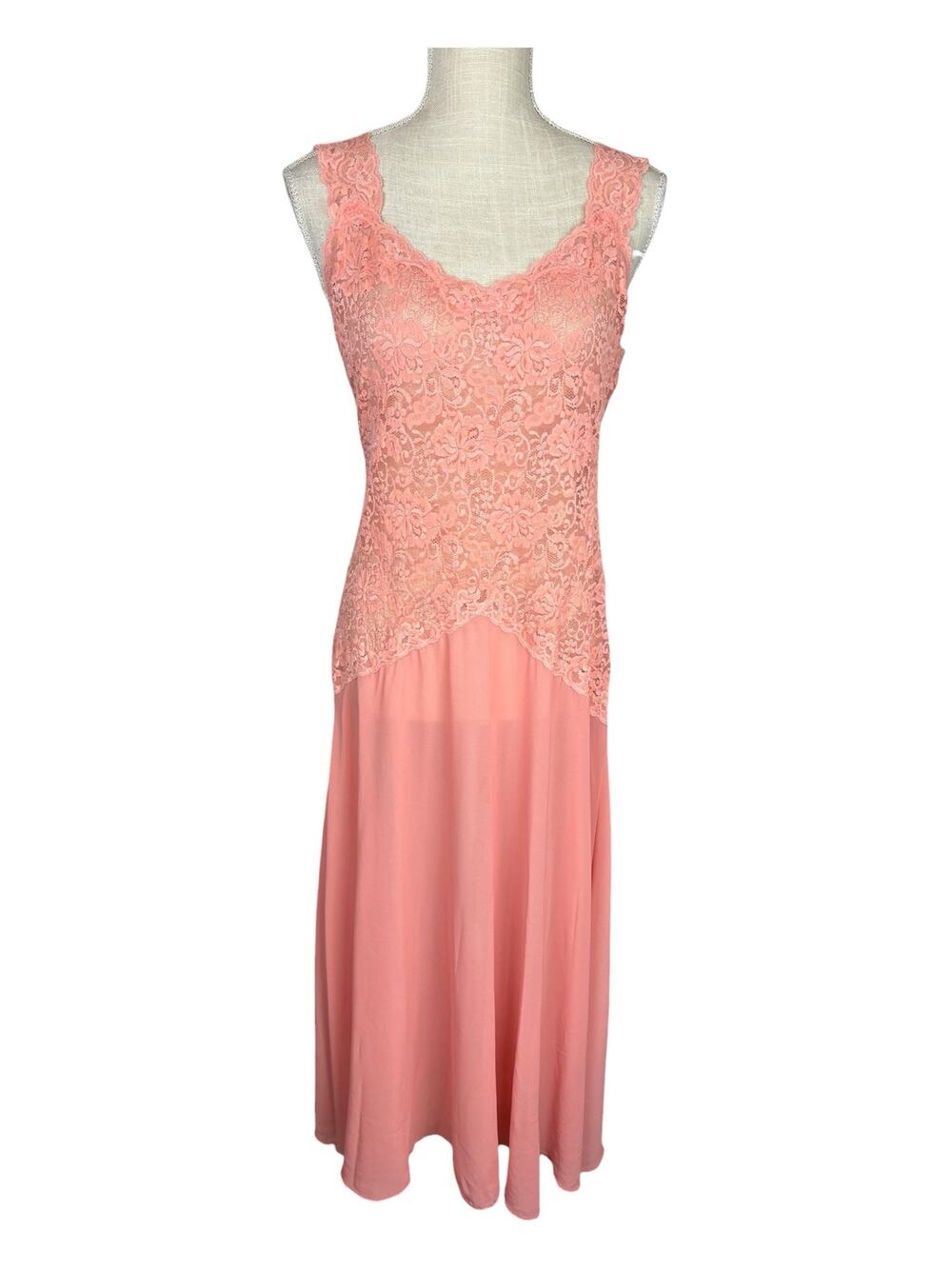 Vintage 90s Delicates Lace Chiffon Long Sheer Nightgown Women's Medium Peach